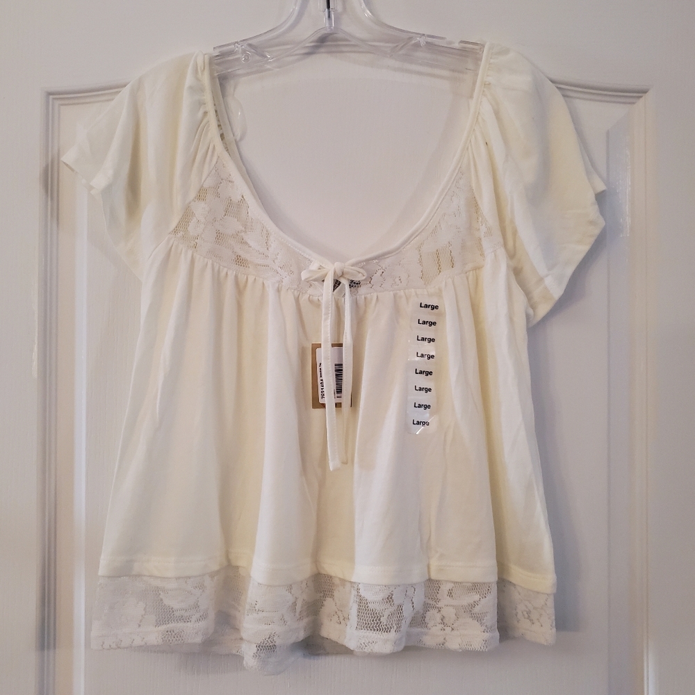 🚫SOLD🚫American Rag Short Sleeve Top Egret L NWT L - Picture 1 of 9